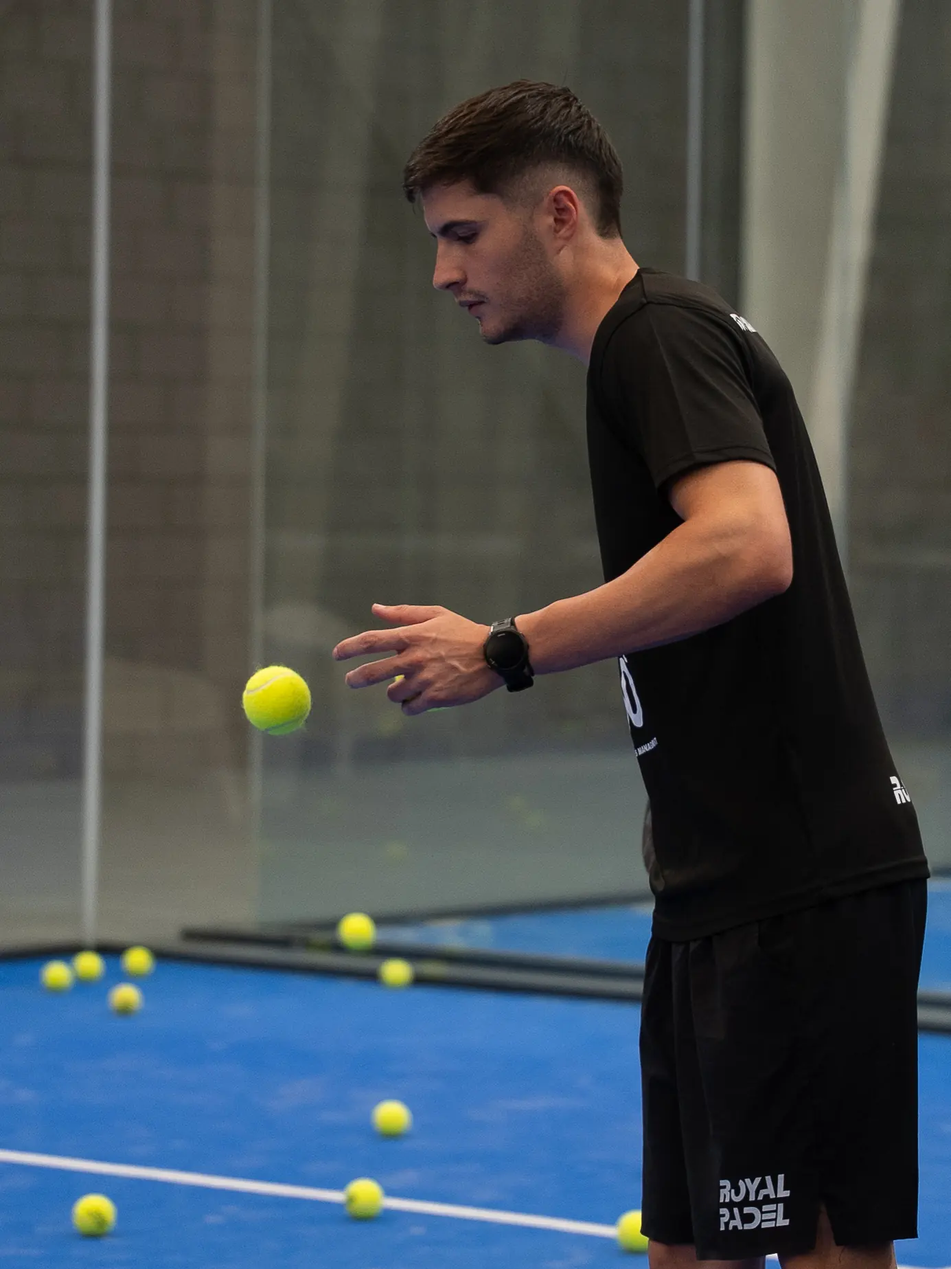 Close-up of the racket and ball before the shot